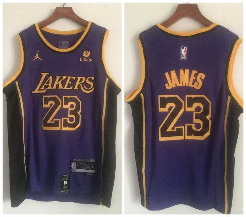 Lakers 23 Lebron James Purple Swingman Jersey->->NBA Jersey